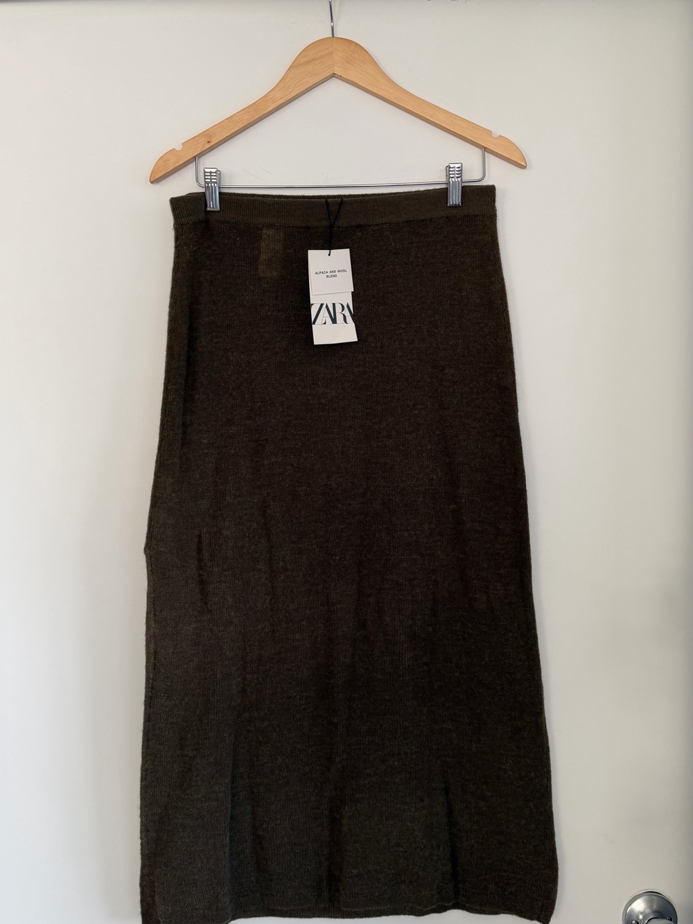 Zara Alpaca Wool Blend Knit Maxi Skirt Brown Size L NWT